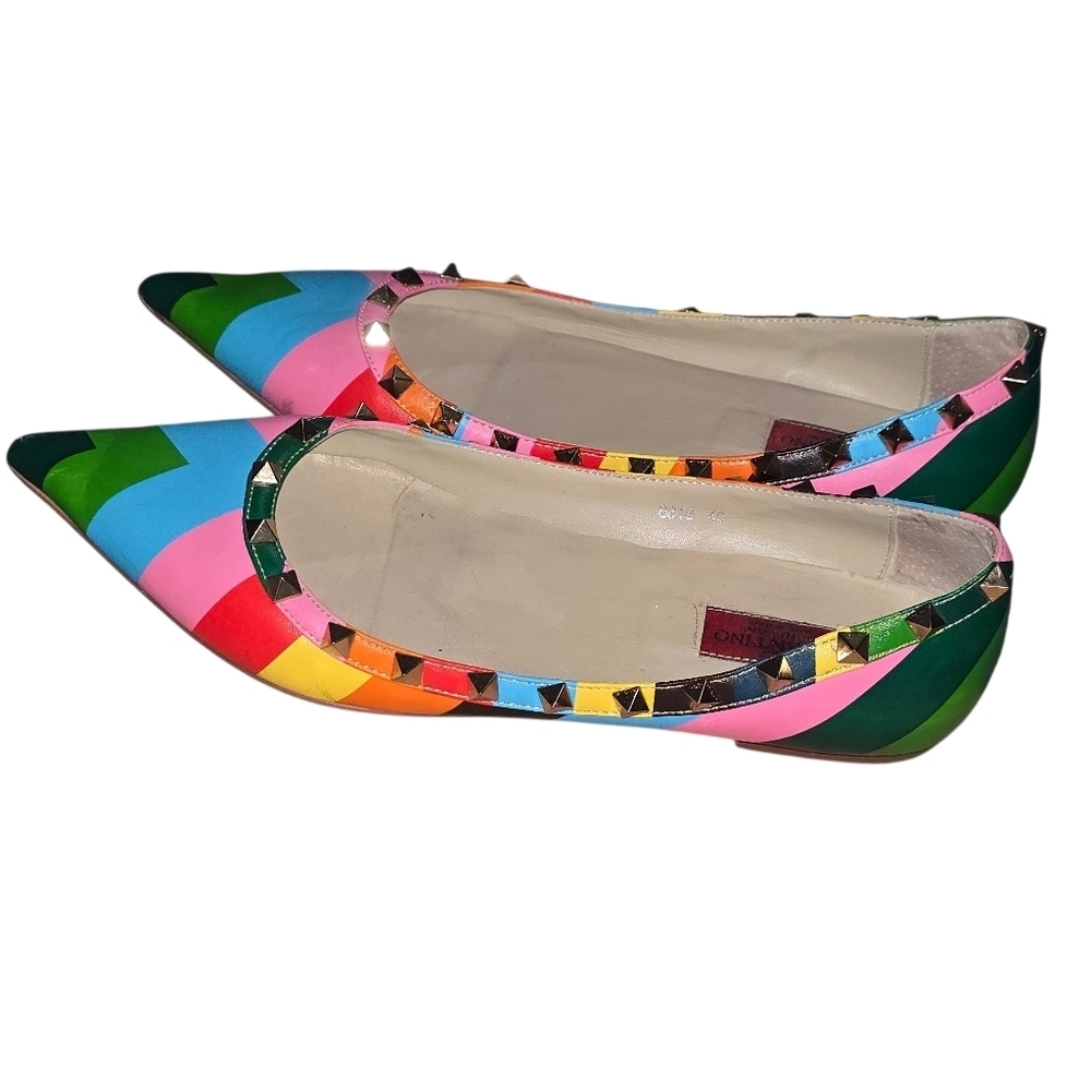 Valentino Garavani Rainbow Chevron Rock-Studded Pointy Flats Size 40 9